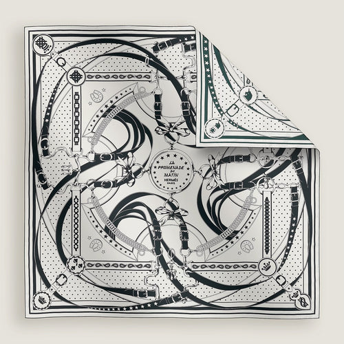 HERMES La Promenade du Matin Bandana double face scarf 140 | 愛馬仕 絲巾 (黑白色)