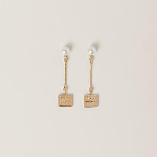 MIU MIU Metal Earrings with Artificial Pearls | 缪缪耳环(金色)