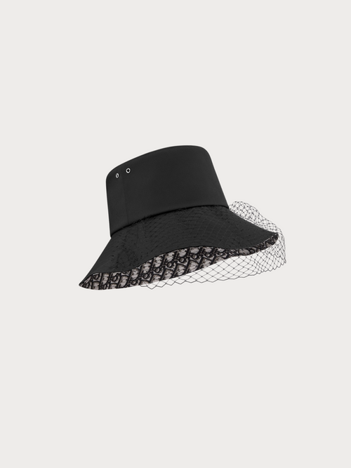 CHRISTIAN DIOR Teddy-D Large Brim Bucket Hat with Veil(Black)