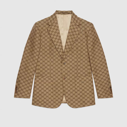 GUCCI Men's GG Linen Blend Canvas Formal Jacket | 古馳 男仕外套 (啡色) 