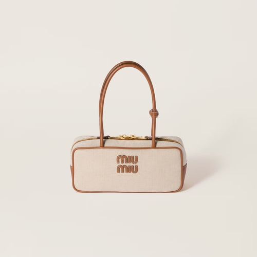 MIU MIU Beau Canvas and Leather Bag | 繆繆 手袋 (米白色)