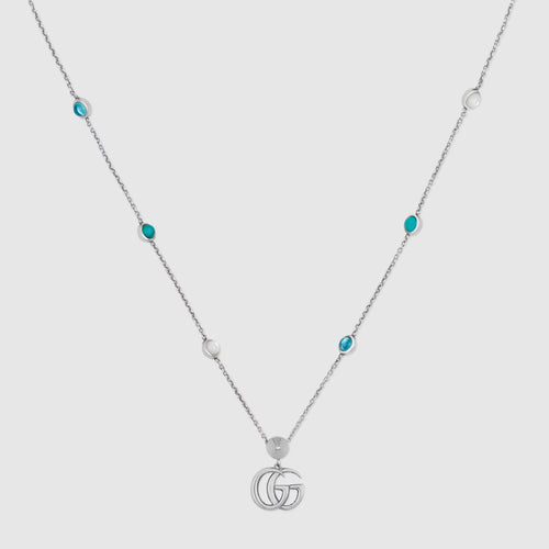 GUCCI Double G Mother of Pearl Necklace Silver Green | 古馳 頸鏈 (銀色/綠色)