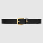 GUCCI Men's Belt with Gold Square Buckle and Interlockering G | 古馳 男仕皮帶 (黑色)