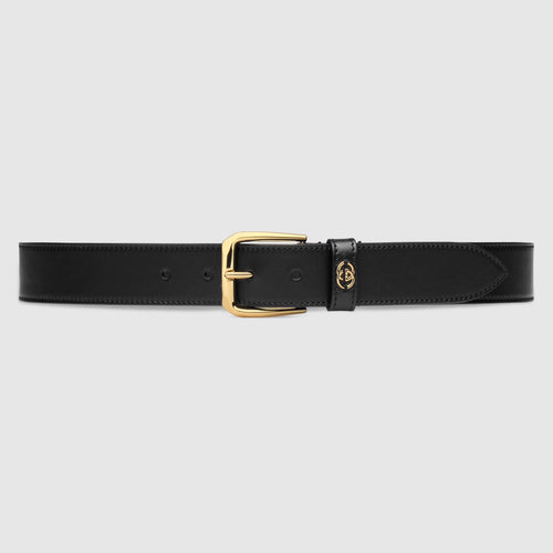 GUCCI Men's Belt with Gold Square Buckle and Interlockering G | 古馳 男仕皮帶 (黑色)