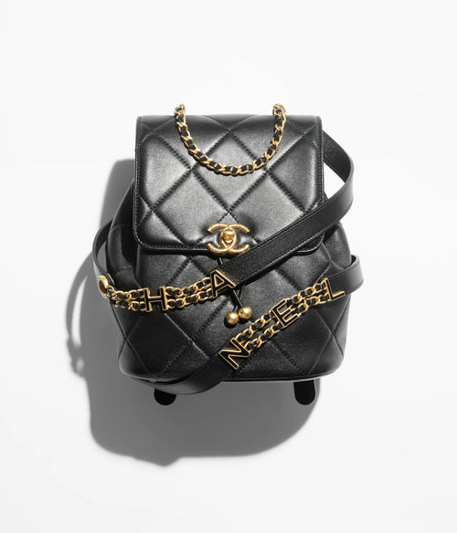 CHANEL Backpack Lambskin Enamel & Gold-Tone Metal Black | 香奈兒 背囊 (黑色)