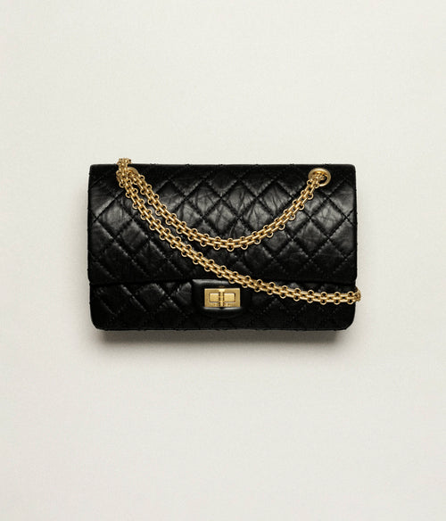 CHANEL 2.55 Handbag Aged Calfskin & Gold-Tone Metal Black | 香奈兒 手袋 (黑色)