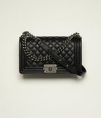 CHANEL Boy Chanel Handbag Calfskin and Ruthenium-Finish Metal | 香奈兒 手袋 (Black)