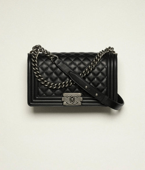 CHANEL A67086 Boy Chanel Handbag Calfskin and Ruthenium Finish Metal M LondonKelly