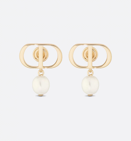 CHRISTIAN DIOR Petit CD Earrings Gold-Finish Metal and White Resin Pearls | 迪奧 耳環 (金色)