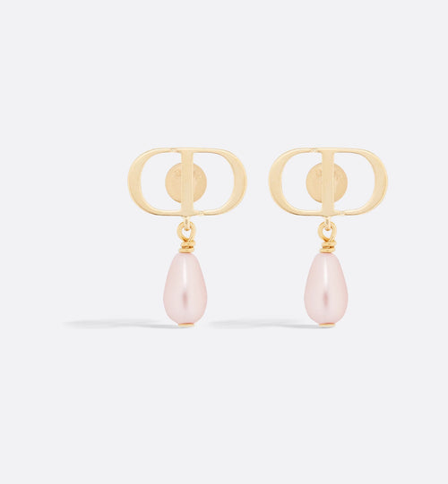 CHRISTIAN DIOR Petit CD Earrings Gold-Finish Metal and Iridescent Pink Resin Pearls | 迪奧 耳環 (粉紅色)