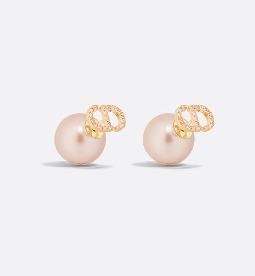 CHRISTIAN DIOR Dior Tribales Earrings Gold-Finish Metal with Iridescent Pink Resin Pearls and Pink Crystals | 迪奧 耳環 (粉紅色)