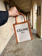 CELINE Textile Mini Vertical Cabas Textile Calfskin Natural Tan | 賽琳 琴譜袋 (迷你/白色)