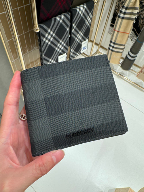 BURBERRY Men's Check Bifold Wallet | 博柏利 男仕銀包 (黑色)