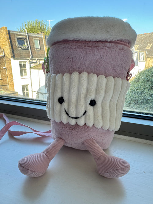 JELLYCAT Amuseables Coffee - To - Go Pink Bag | 咖啡杯公仔手袋 (粉紅色) - LondonKelly 英國名牌代購