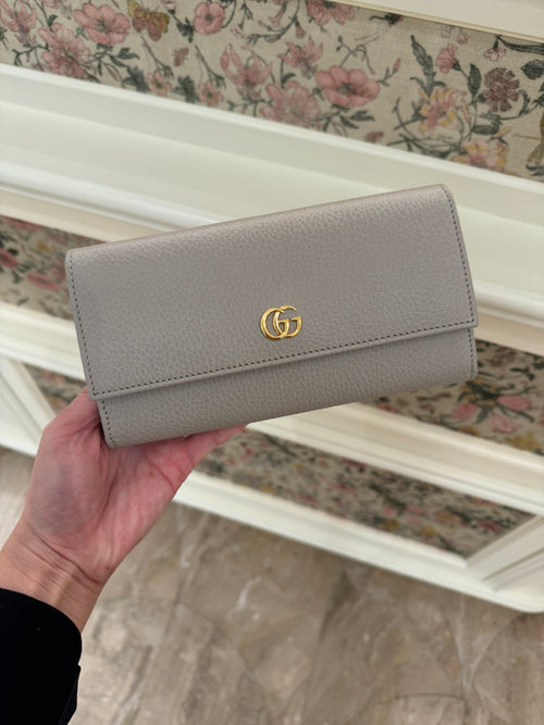 GUCCI GG Marmont Leather Continental Wallet | 古馳 長銀包 (灰色/粉紅色)