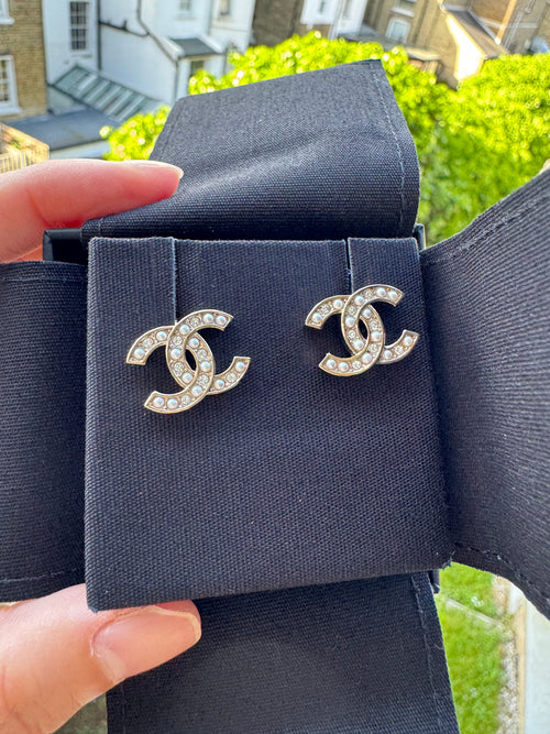 CHANEL Classic Crystal and Pearl Earrings | 香奈兒 耳環 (金色)