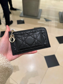 CHRISTIAN DIOR Lady Dior Zipped Card Holder | 迪奧 拉鏈卡套 (Black)