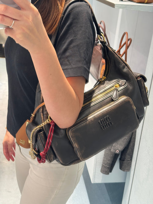 MIU MIU Pocket Nappa Leather Bag | Miu Miu Handbag (Dark Brown)