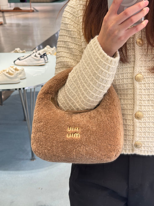 【MiuMiu】Wander shearling hobo bag MIU MIU Wander Shearling Hobo Bag | Miu Miu Wool Handbag