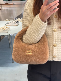 MIU MIU Wander Shearling Hobo Bag | Miu Miu Wool Handbag (Multicolor)