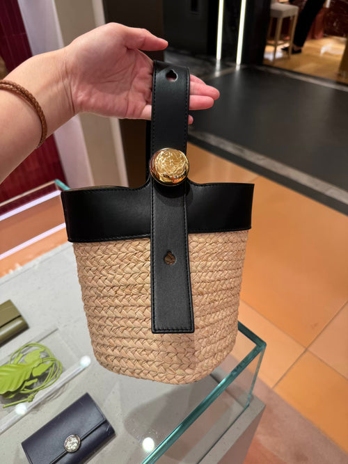 LOEWE Mini Pebble Raffia Bucket Bag | 羅意威 草編袋 (黑色)