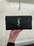 YSL SAINT LAURENT Large Flap Wallet | 聖羅蘭 長銀包 (黑銀色)