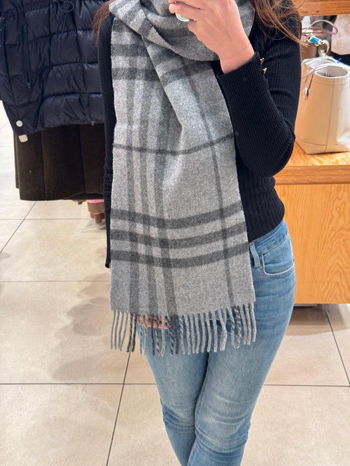BURBERRY Mid Grey Check Scarf | 博柏利 頸巾 (灰色)