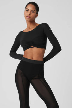 ALO YOGA Mesh Sheer Illusion Cropped Long Sleeve | 網眼透膚短版長袖上衣 (多色)