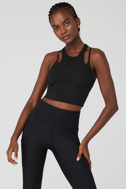 ALO YOGA Ribbed Airlift Enchanted Bra Tank | 羅紋背心內衣 (黑色)