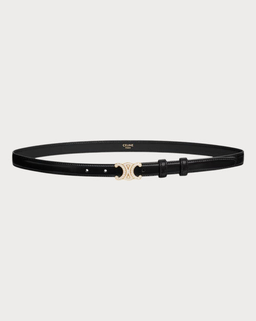CELINE Small 18MM Triomphe Belt with Strass in Taurillon Leather | Celine Belt (Black)