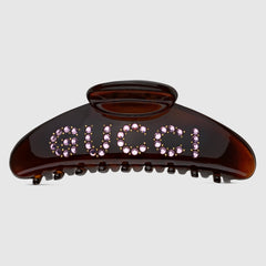 GUCCI 'GUCCI' Hair Clip with Crystals | 古馳 髮夾 (Tortoiseshell)
