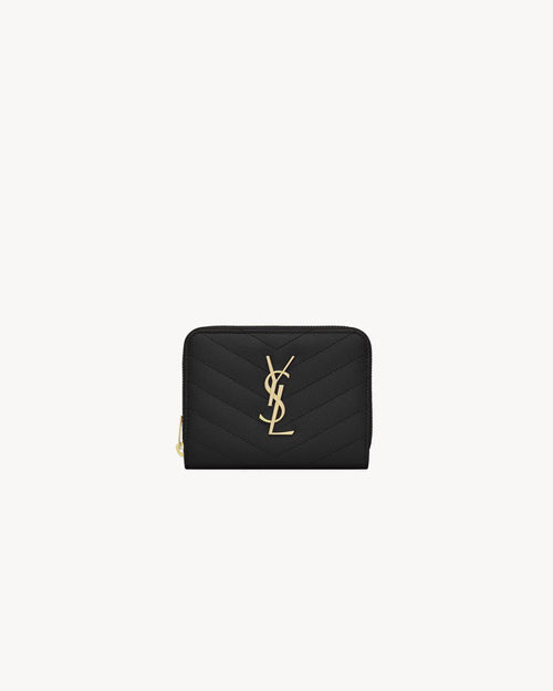 YSL SAINT LAURENT Cassandre Matelasse Compact Zip Around Wallet In Grain Leather | 聖羅蘭 拉鏈銀包 (黑色)