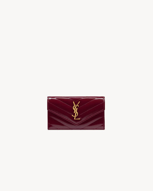YSL SAINT LAURENT Cassandre Matelasse Fragments Flap Card Case In Patent Leather | 聖羅蘭 銀包 (酒紅色)