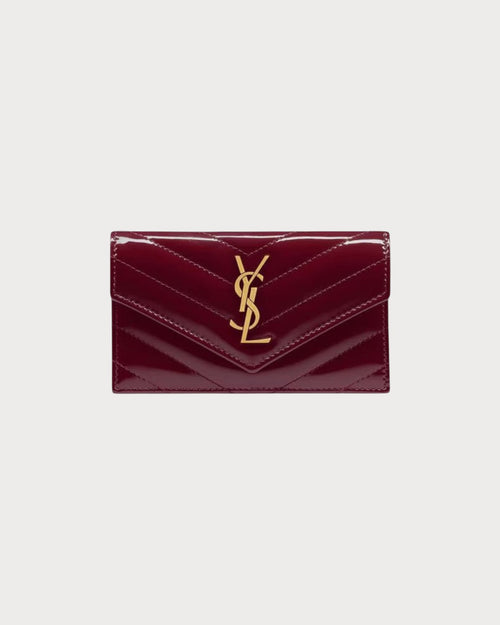 YSL SAINT LAURENT Cassandre Matelasse Fragments Flap Card Case In Patent Leather | 聖羅蘭 銀包 (酒紅色)