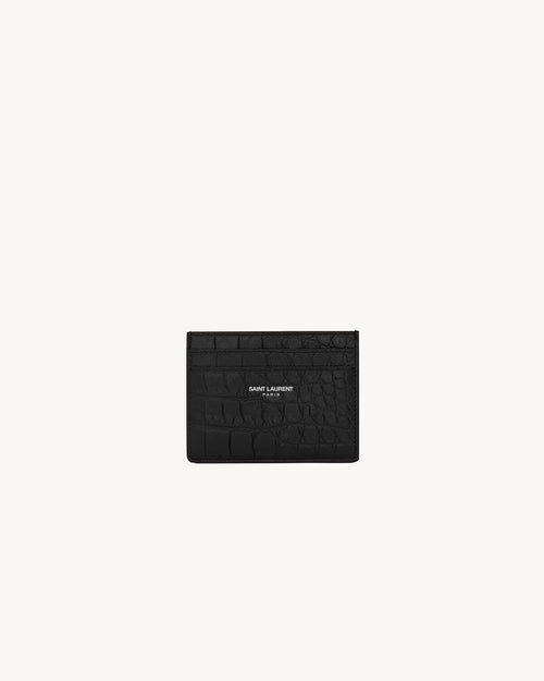 YSL SAINT LAURENT Men's Paris Credit Card Case In Crocodile-Embossed Leather | 聖羅蘭 男仕卡套 (黑色)