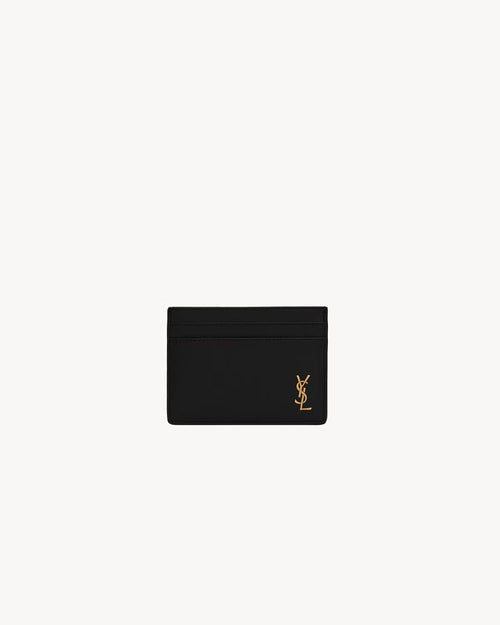 YSL SAINT LAURENT Men's Tiny Cassandre Card Case In Grained Leather | 聖羅蘭 男仕卡套 (黑色)