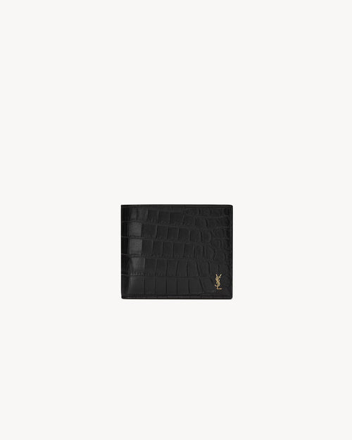 YSL SAINT LAURENT Men's Tiny Cassandre East/West Wallet In Crocodile-Embossed Leather | 聖羅蘭 男仕銀包 (黑色)