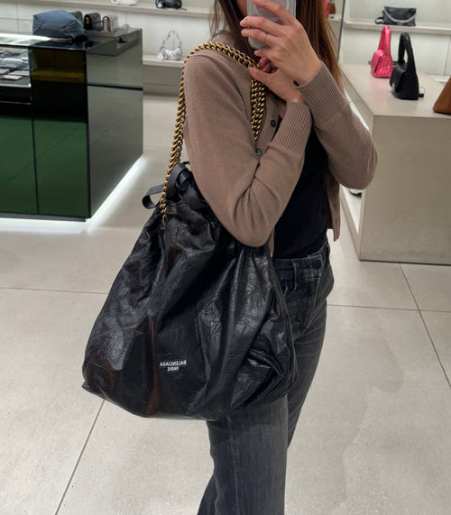 BALENCIAGA Women's Crush Medium Tote Bag | 巴黎世家 手袋 (黑色) - LondonKelly 英國名牌代購