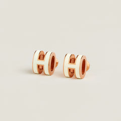 HERMES Rose Gold Mini Pop H Earrings | 愛馬仕 玫瑰金耳環 (Blanc)