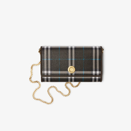 BURBERRY Check Chain Strap Wallet | 博柏利 銀包連鏈帶 (深啡色) - LondonKelly 英國名牌代購