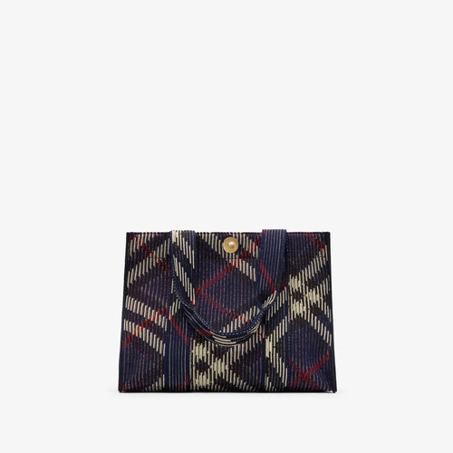 BURBERRY Small Check Knitted Tote | 博柏利 手提袋 (深藍色) - LondonKelly 英國名牌代購