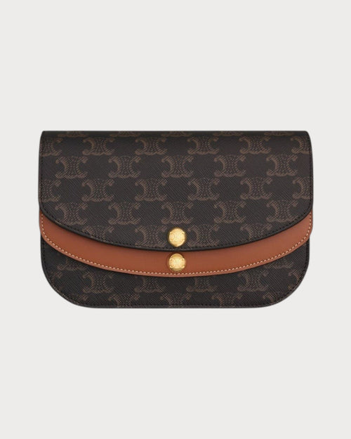 CELINE Duo Wallet On Strap In Triomphe Canvas And Calfskin | 賽琳 銀包運肩帶 (啡色) - LONDONKELLY 英國名牌代購