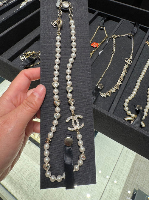CHANEL ABG257 CC Logo Pearl Heart Necklace(Gold) - LONDONKELLY 英國名牌代購