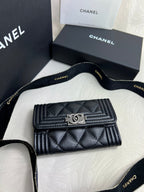 CHANEL Classic Black Calfskin Boy Cardholder Wallet | 香奈兒 經典牛皮銀包 (Black/ Silver)