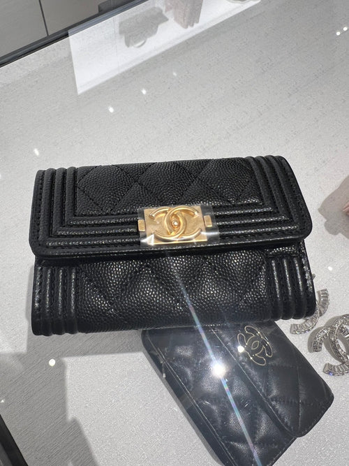 CHANEL Classic Black Boy Cardholder Wallet | 香奈兒 經典銀包 (黑色/金/銀扣) - LondonKelly 英國名牌代購