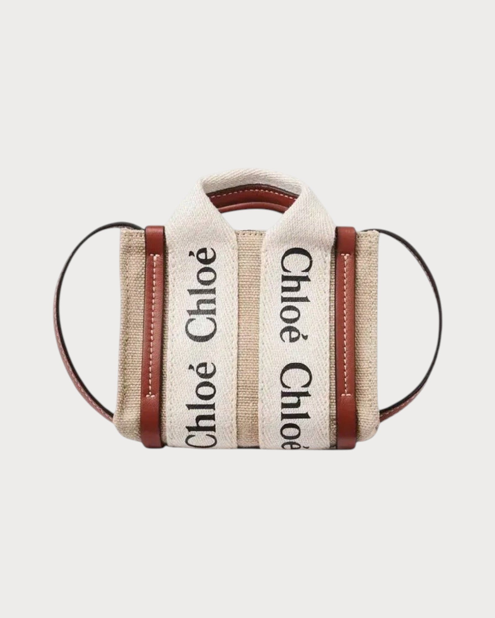 CHLOE Woody Tote Bag Linen Canvas & Calfskin(Nano/2 Colors CHLOE Woody Tote Bag Linen Canvas & Calfskin(Nano/2 Colors