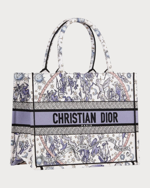 CHRISTIAN DIOR Dior Lucky Dior Book Tote Oblique Embroidery Canvas(Medium/White) - LONDONKELLY 英国名牌代购