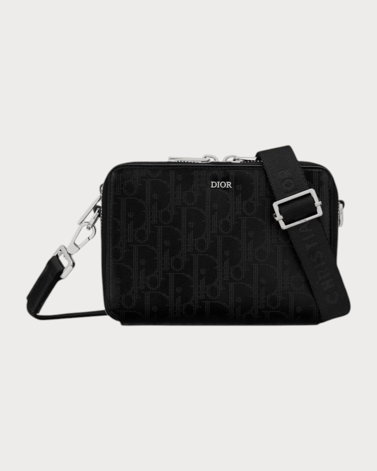 CHRISTIAN DIOR Men's Zipped Pouch with Strap Smooth Calfskin(Black