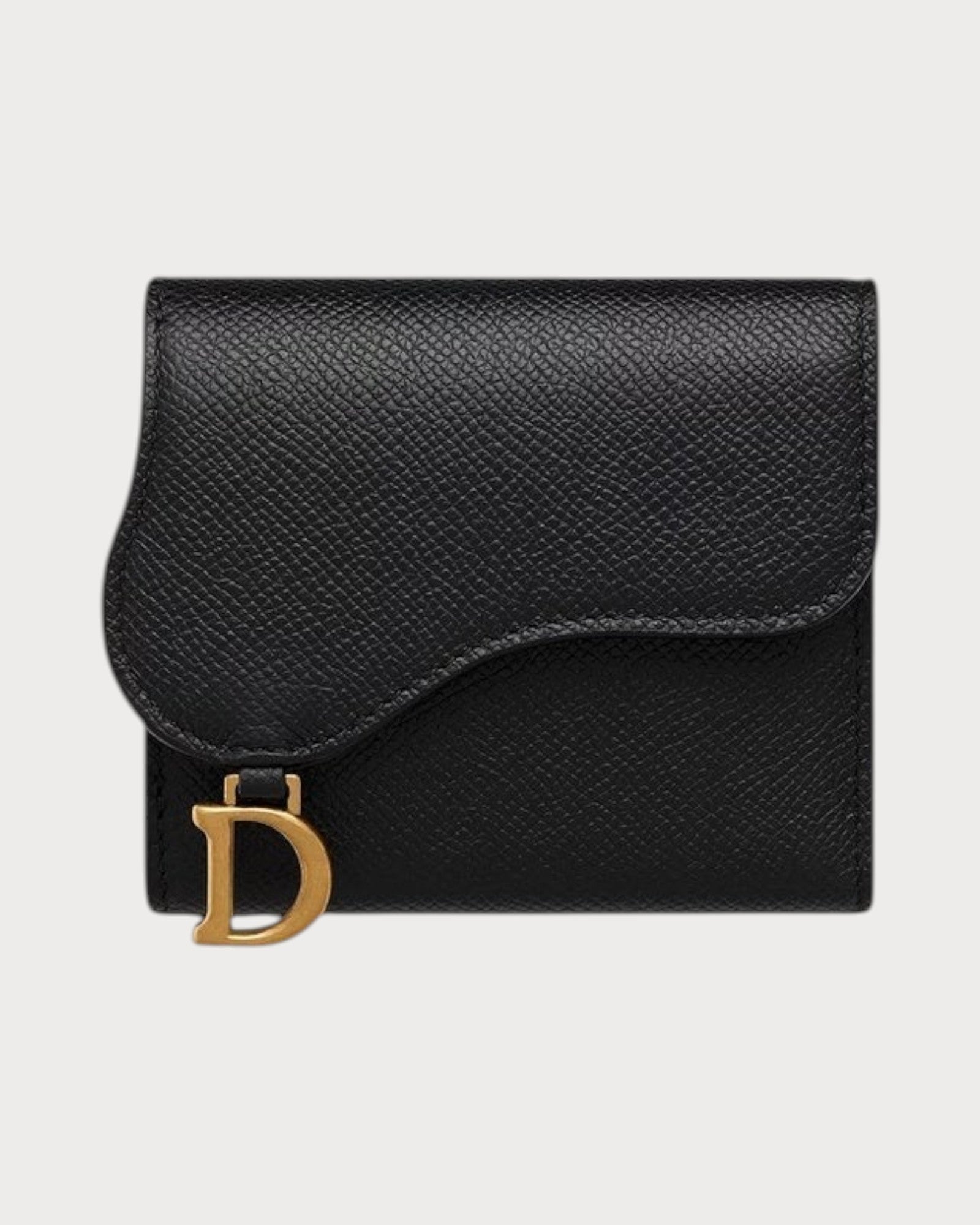 CHRISTIAN DIOR Saddle Lotus Wallet Grained Calfskin(Black