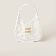 MIU MIU Woven Fabric Hobo Bag | 繆繆 草編袋 (White)